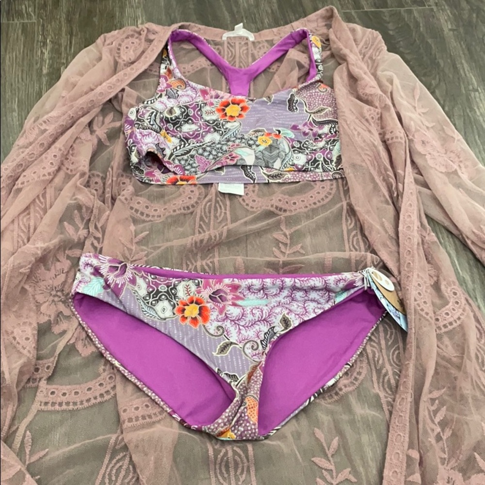 prana gypsy bikini with honey punch lace kimono